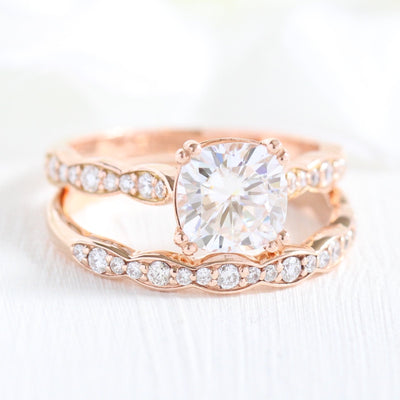 Cushion Cut Moissanite Ring With Halo Diamond Band