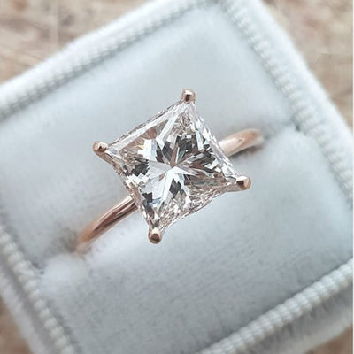 2.13ct Princess Cut Solitaire Moissanite Diamond Engagement Ring in 14K Rose Gold