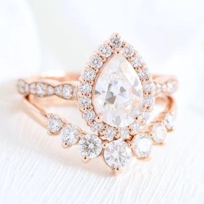 Pear cut moissanite with bridal band set 14k in rose gold