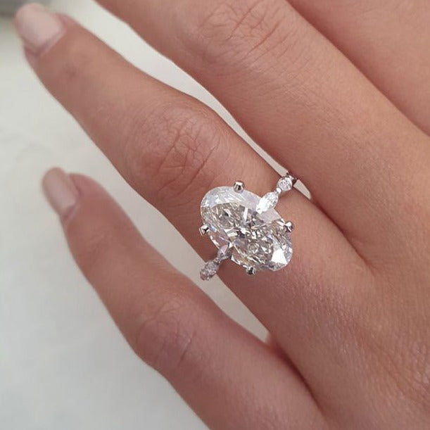 3.0ct Oval Cut Moissanite Diamond Pave Engagement Ring