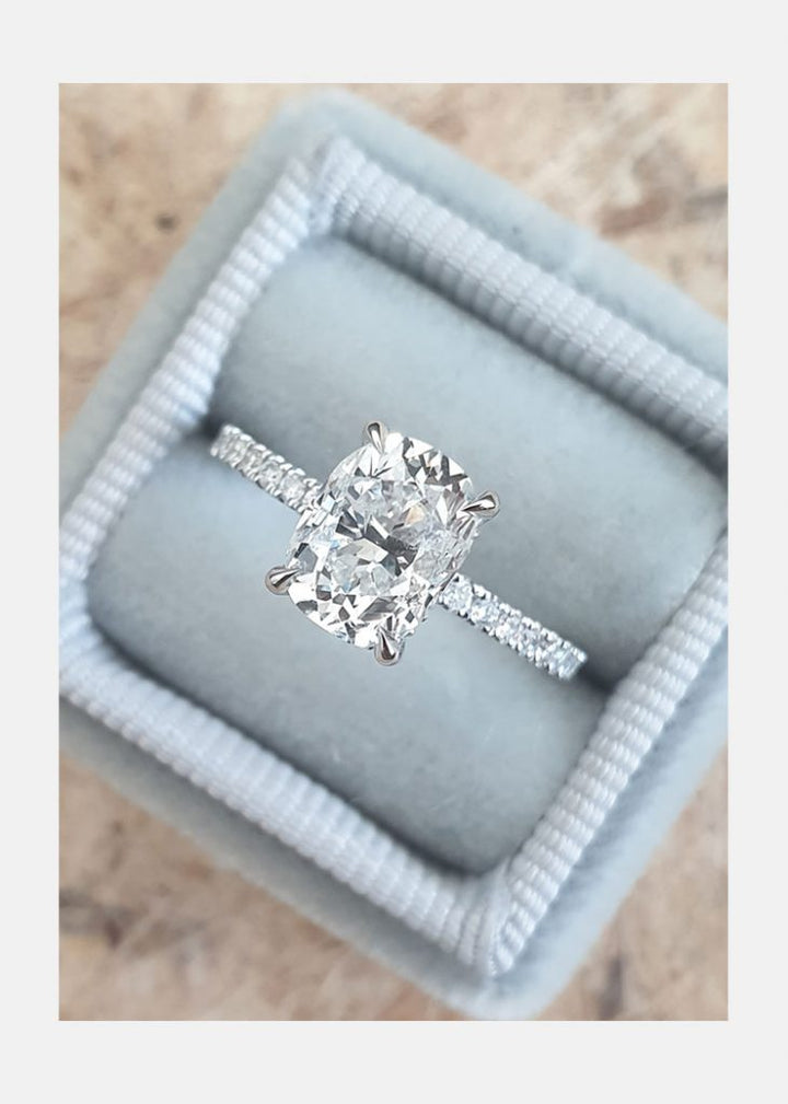 1.70ct Elongated Cushion Cut Moissanite Hidden Halo Engagement Ring