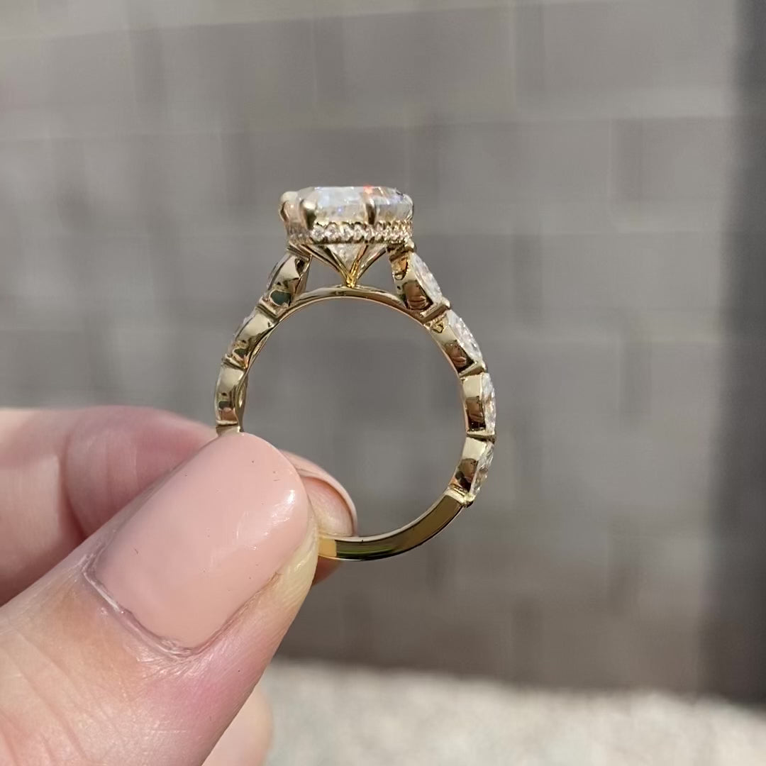 5.2CT Pear Diamond Hidden Halo Moissanite Engagement Ring