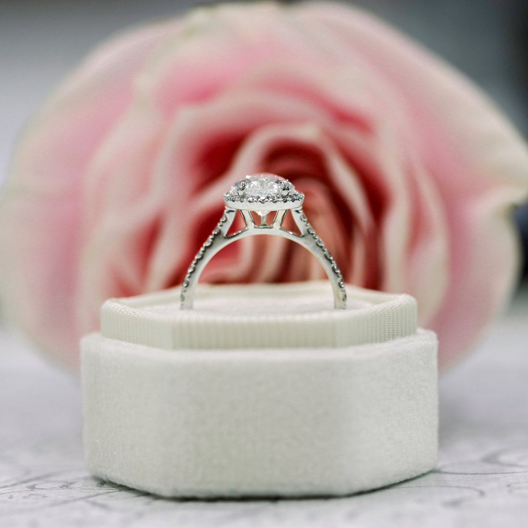 2.0CT Pear Cut Moissanite Halo Pave Diamond Engagement Ring