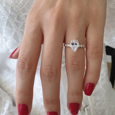 2.10CT Pear Diamond Moissanite Split Shank Engagement Ring