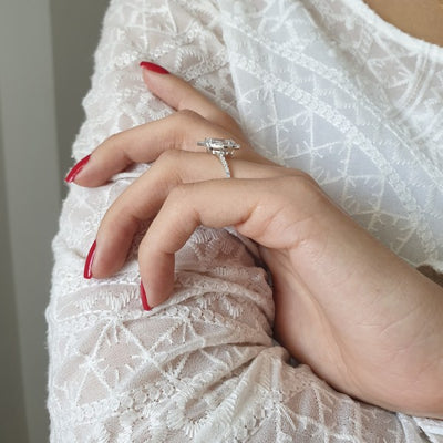 2.10CT Pear Diamond Halo Moissanite Engagement Ring