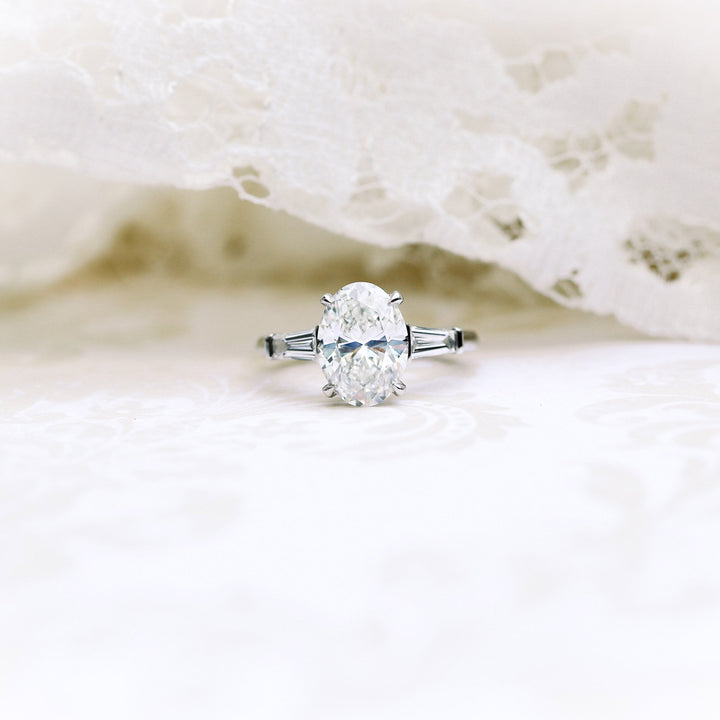 2.25CT Oval Cut Moissanite Baguette Diamond Engagement Ring
