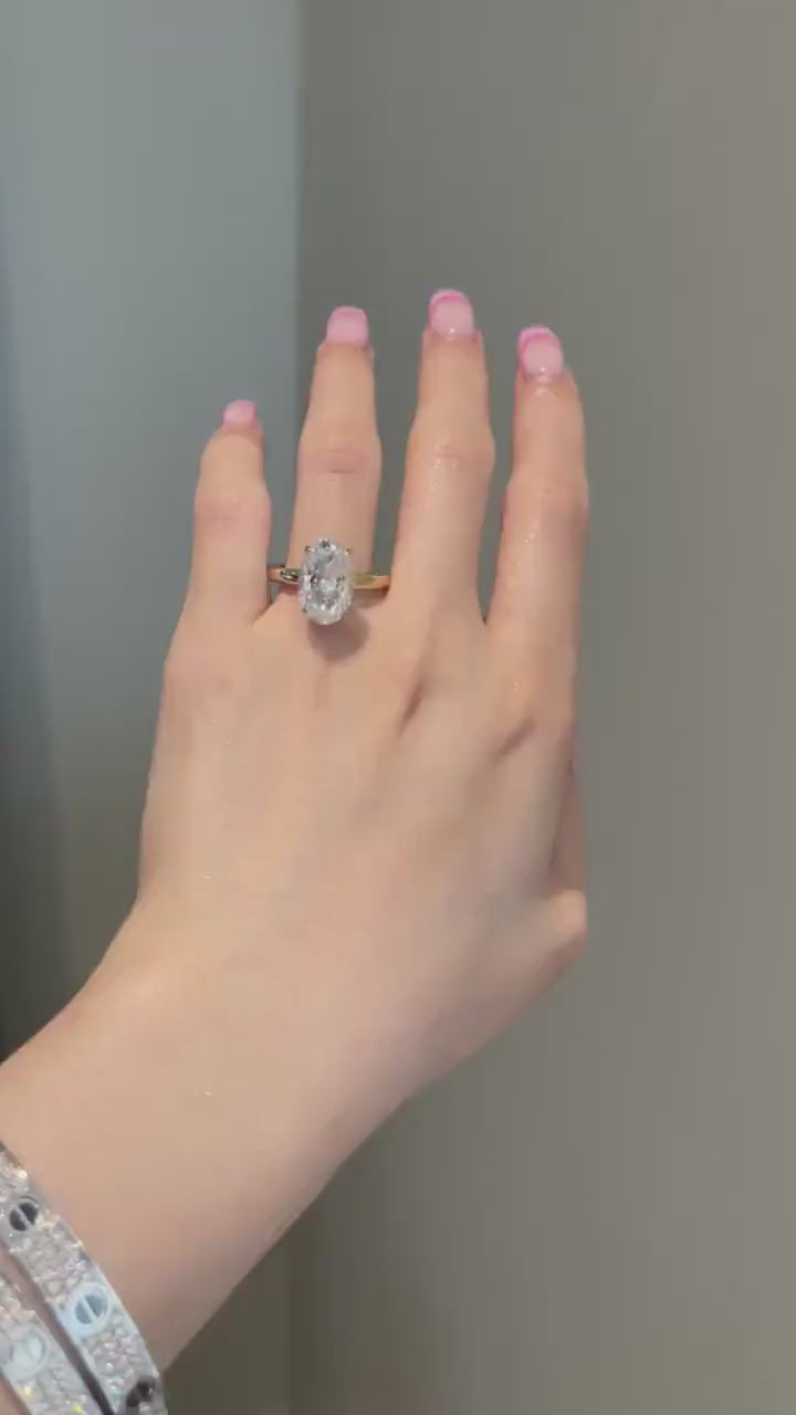 7.0CT Elongated Oval Diamond Four Prong Solitaire Moissanite Engagement Ring