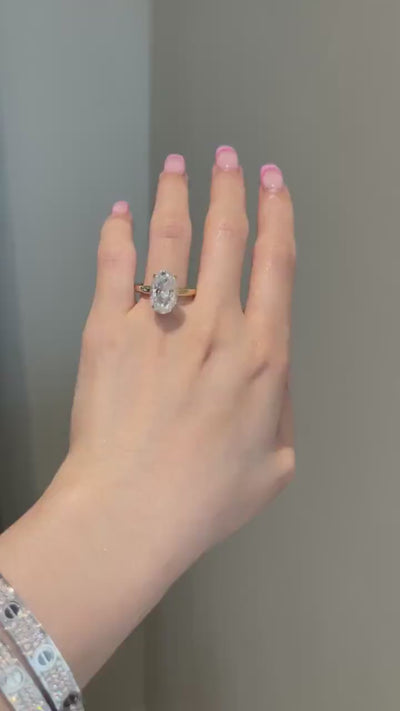 7.0CT Elongated Oval Diamond Four Prong Solitaire Moissanite Engagement Ring