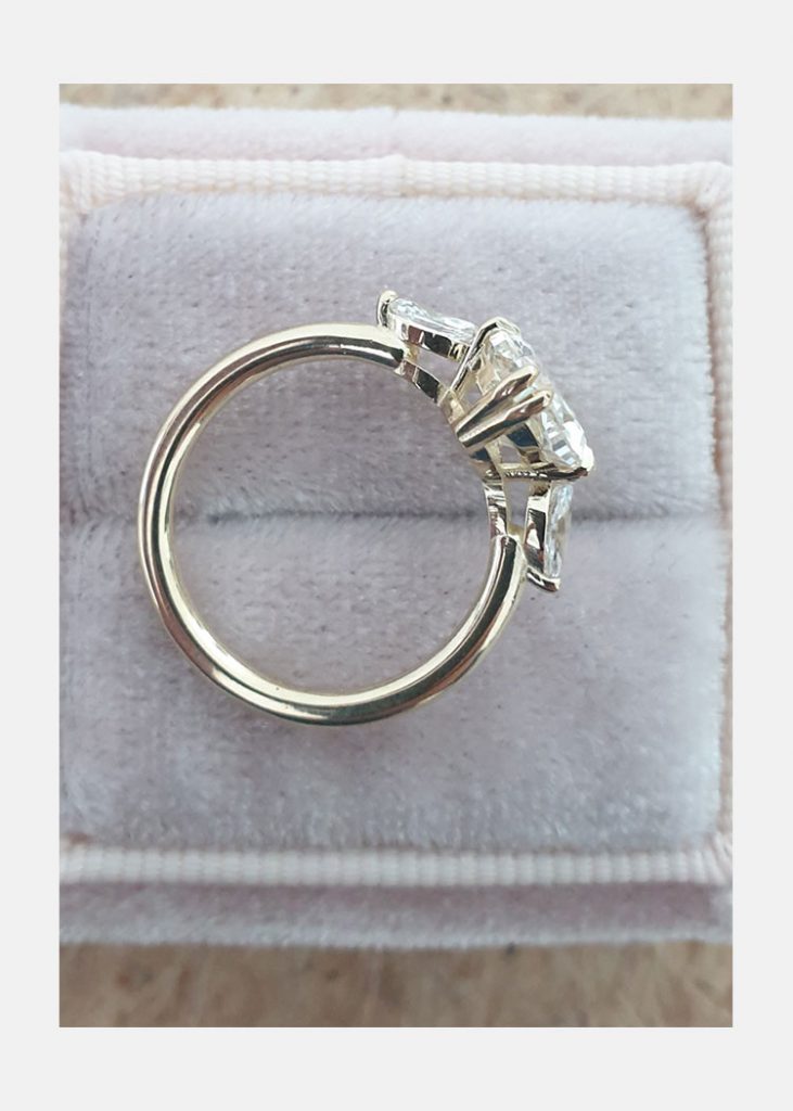 3 Stone Oval Cut Diamond 14K Yellow Gold Engagement Ring