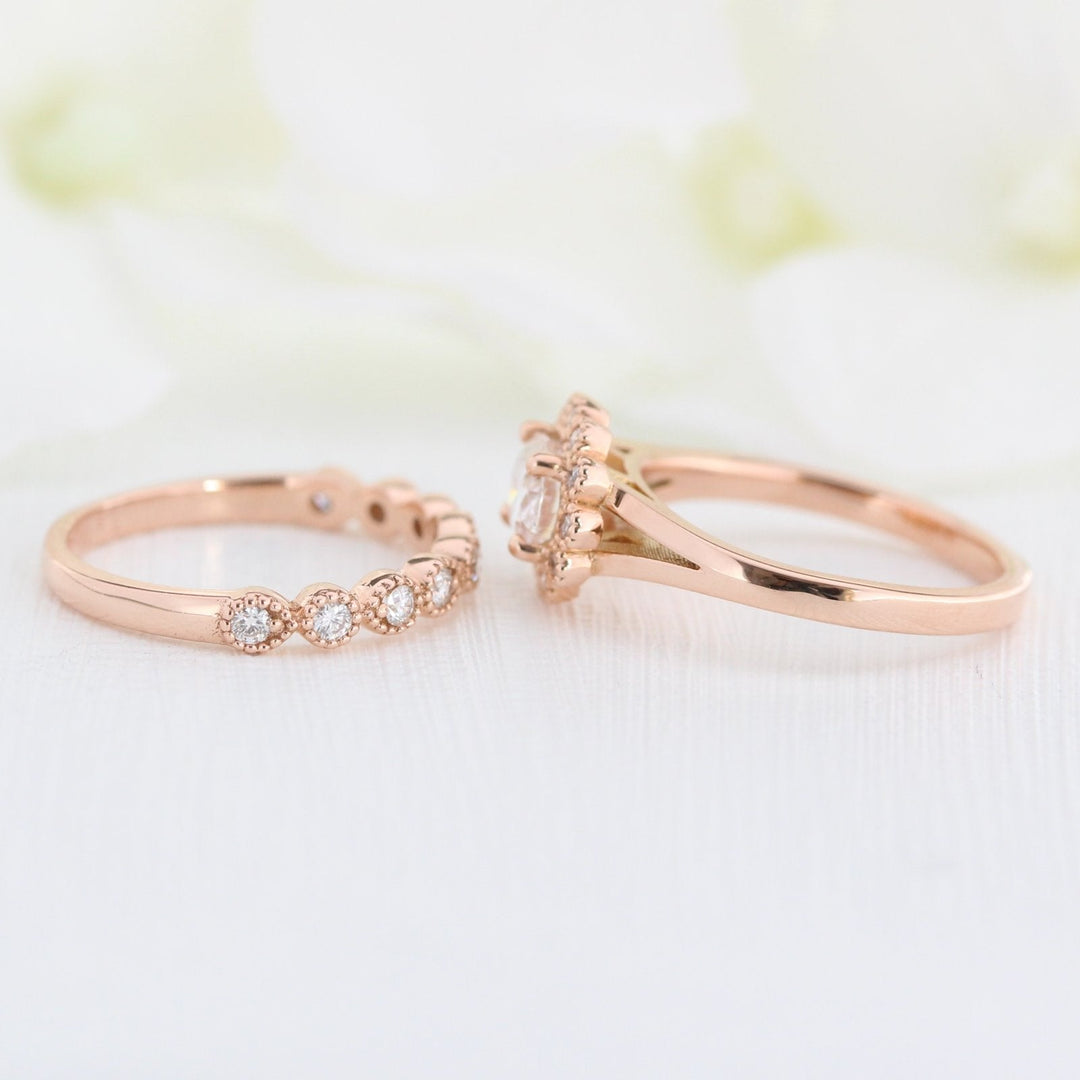 1.0ct Oval East-West Halo Engagement Ring With Bezel Wedding Band