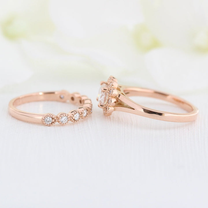 1.0ct Oval East-West Halo Engagement Ring With Bezel Wedding Band