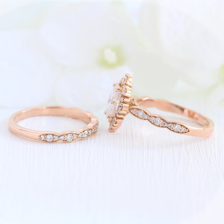 Tiara Halo Scalloped Bridal Set With Moissanite Diamond Band