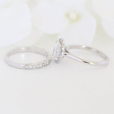 Oval Cut Halo Moissanite Ring With Scalloped Diamond Band Ring