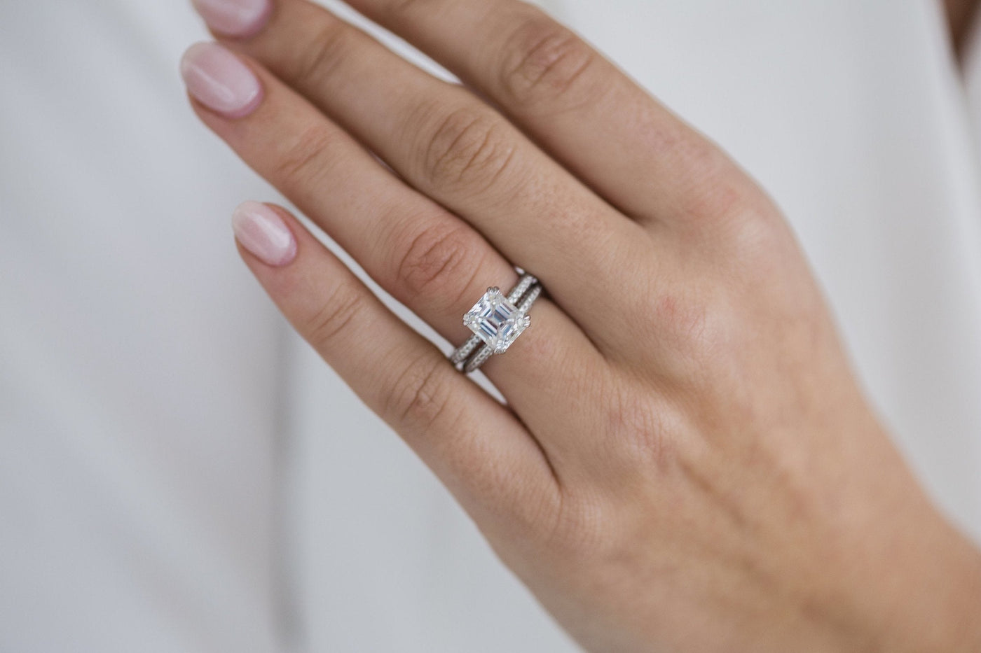 2.30CT Ascher Cut Hidden Halo Moissanite Diamond Engagement Ring