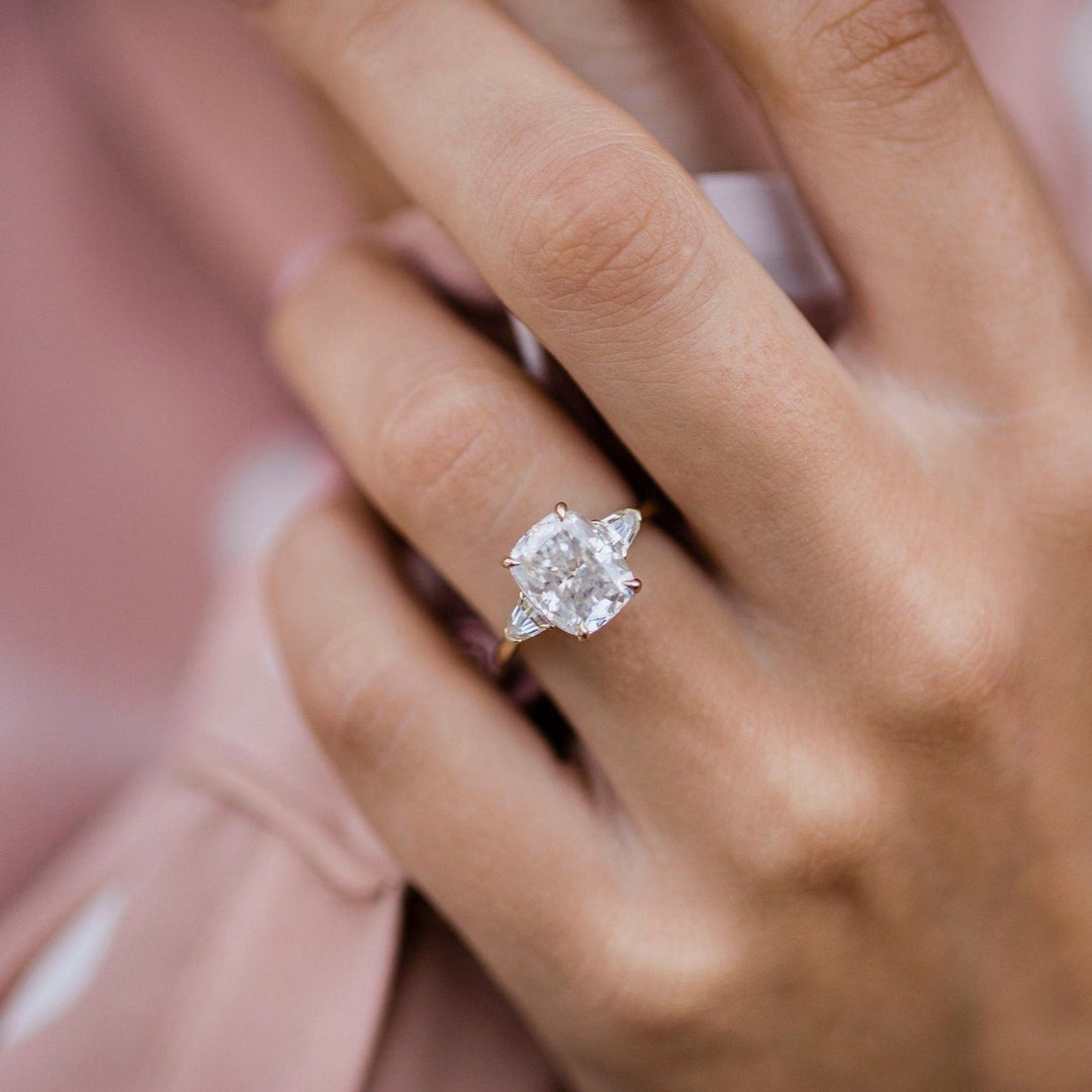 4.20CT Elongated Cushion Cut Three Stone Moissanite Diamond Engagement Ring