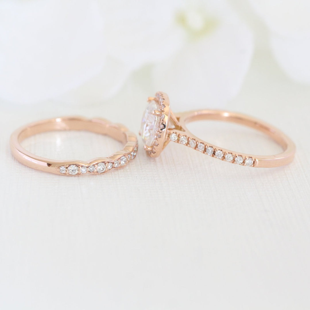 Cushion Cut Halo Pave Ring With Scalloped Diamond Band