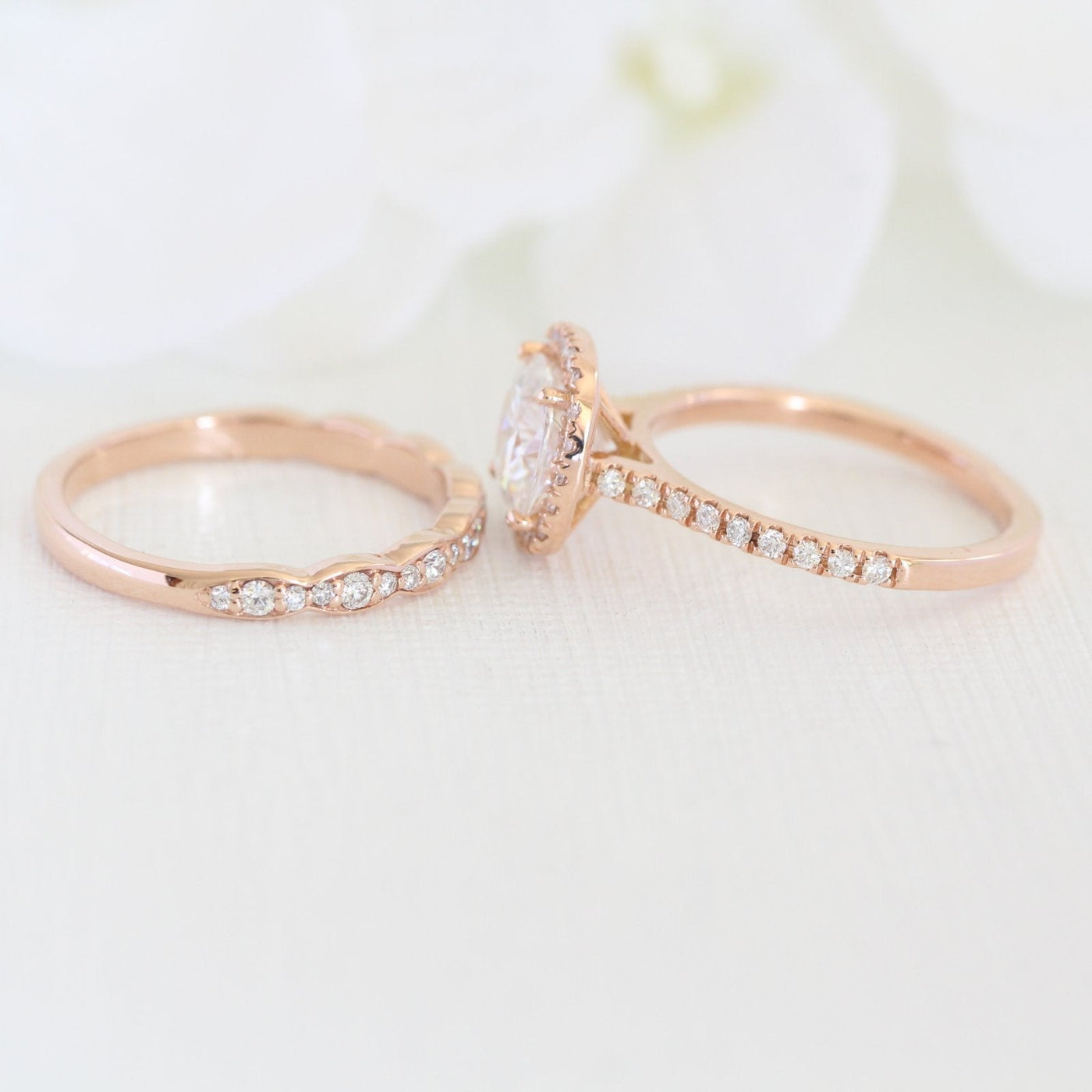Cushion Cut Halo Pave Ring With Scalloped Diamond Band
