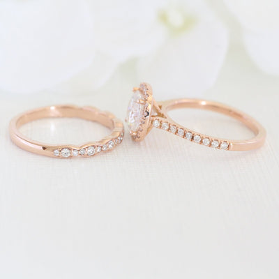 Cushion Cut Halo Pave Ring With Scalloped Diamond Band