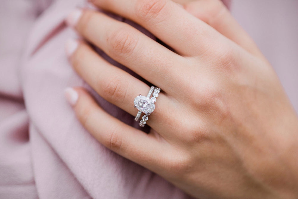 3.0CT Oval Cut Hidden Halo Four Prongs Moissanite Diamond Engagement Ring