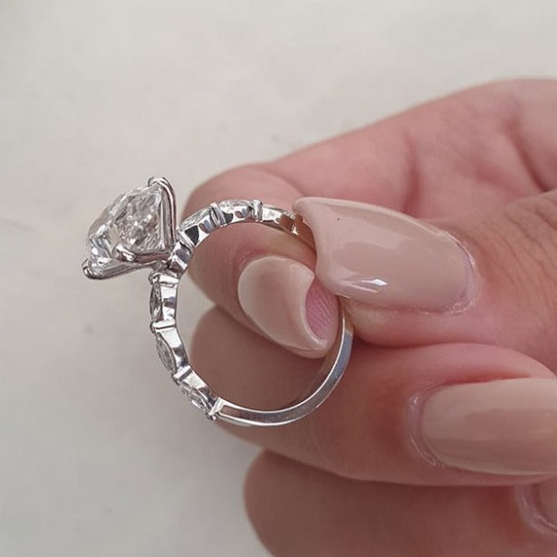 3.0ct Oval Cut Moissanite Diamond Pave Engagement Ring