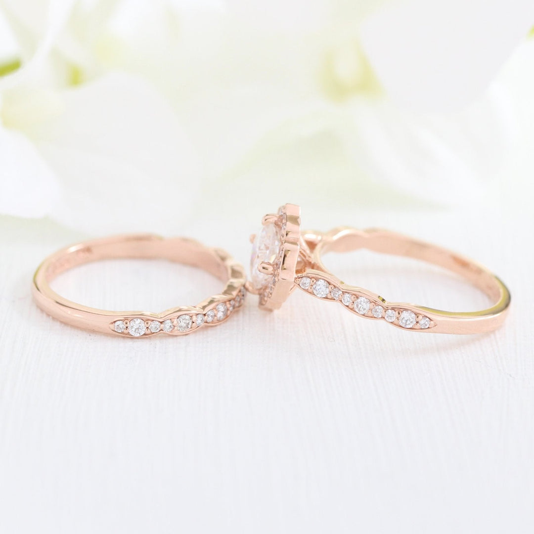 Cushion cut moissanite with bridal band set 14k in rose gold