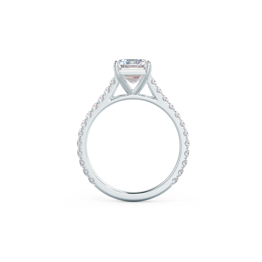1.75CT Emerald Cut Moissanite Cathedral Pave Diamond Engagement Ring
