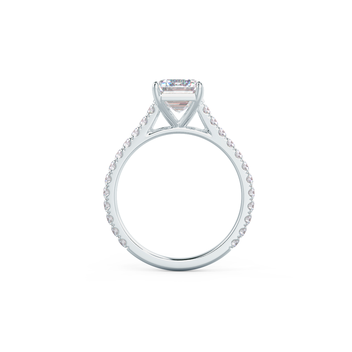 1.75CT Emerald Cut Moissanite Cathedral Pave Diamond Engagement Ring