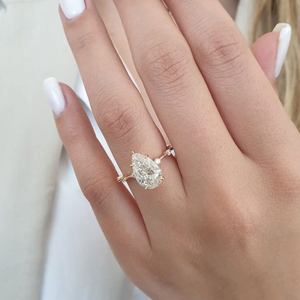 2.50ct Pear Cut Moissanite Diamond Pave Engagement Ring