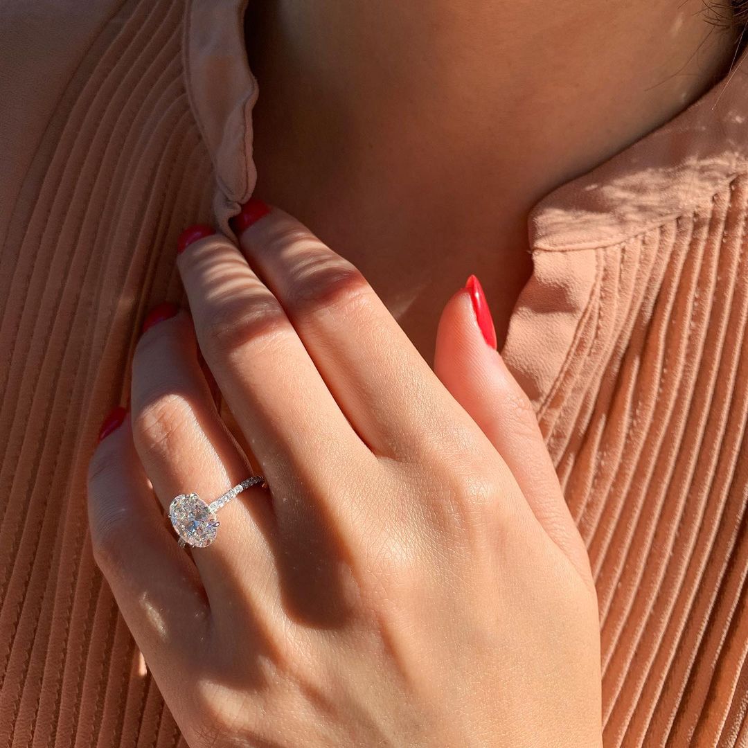 1.91 CT Oval Cut Hidden Halo Moissanite Engagement Ring