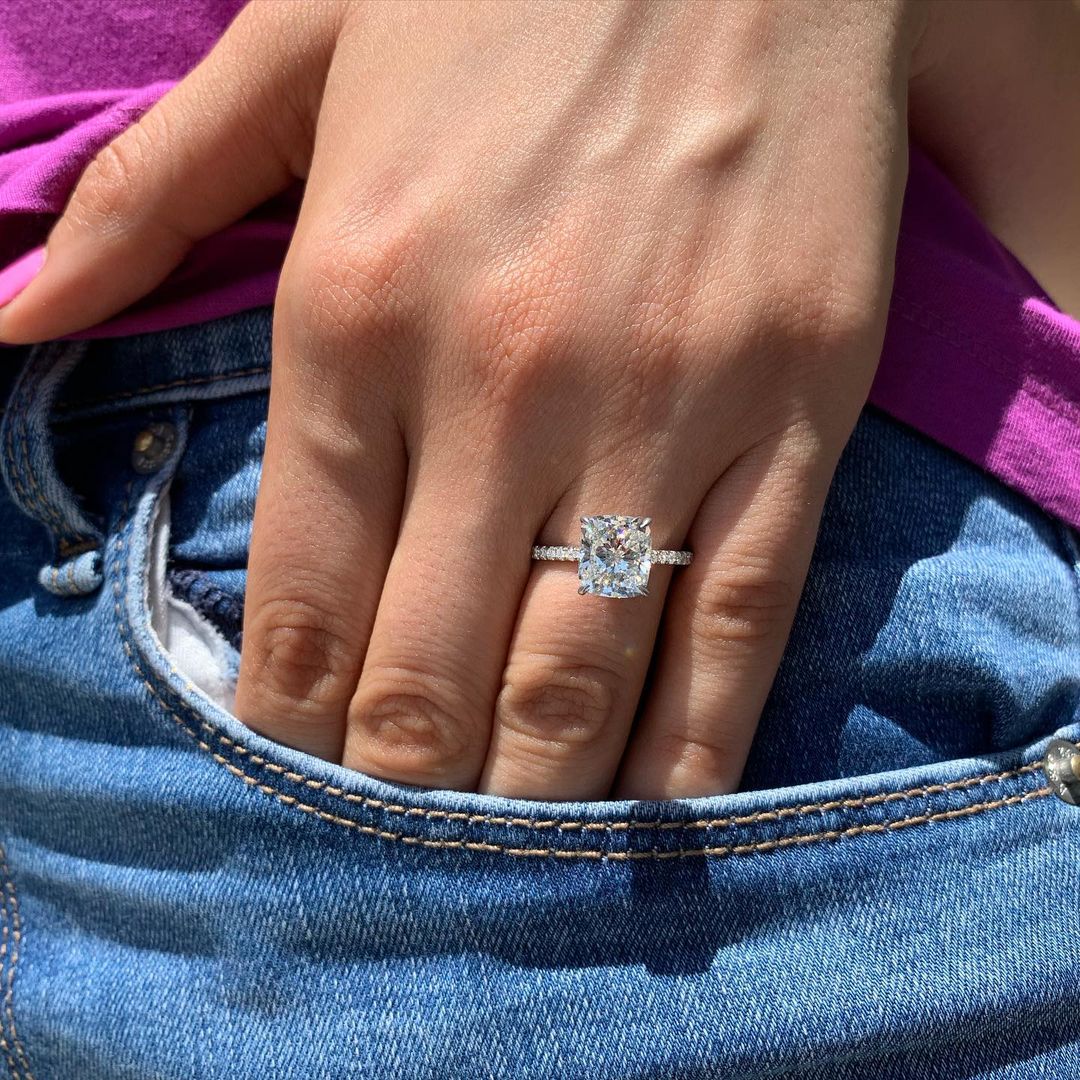 1.50CT Cushion Cut Pave Moissanite Diamond Engagement Ring For Her