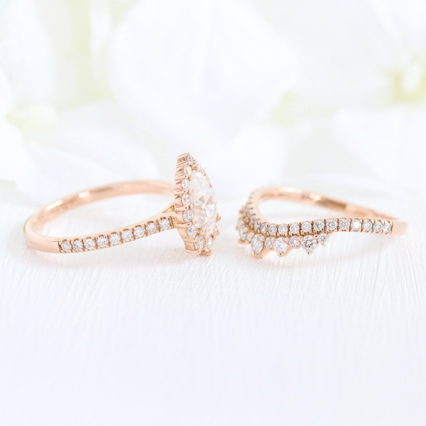 Pear cut moissanite with bridal band set 14k in rose gold