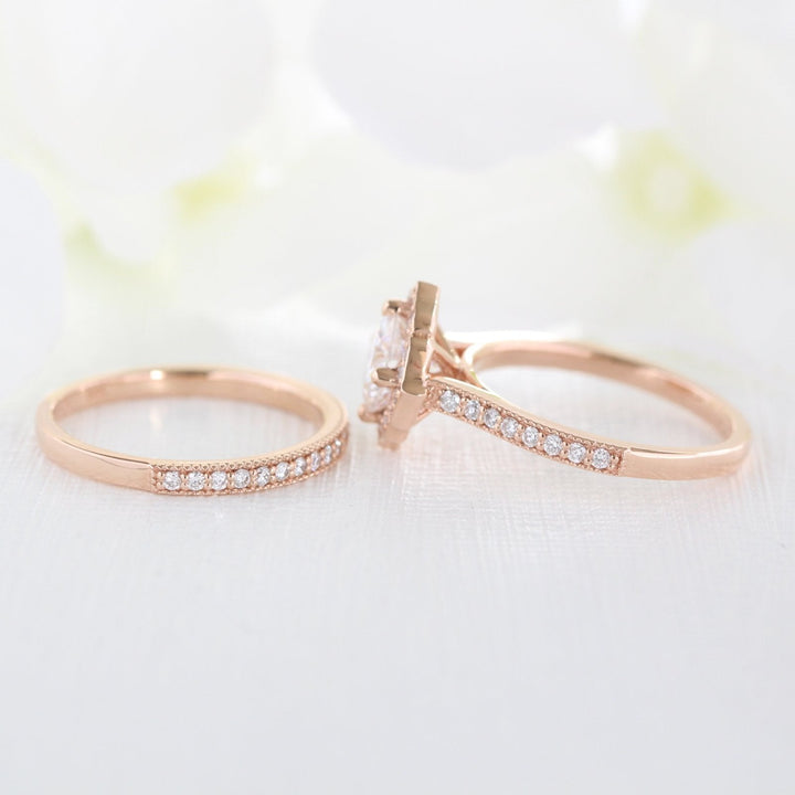 Cushion cut moissanite with bridal band set 14k in rose gold