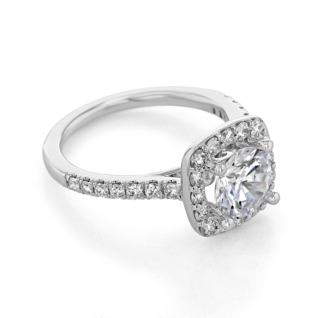 1.50CT Round Cut Halo Moissanite Engagement Ring in 18K White Gold