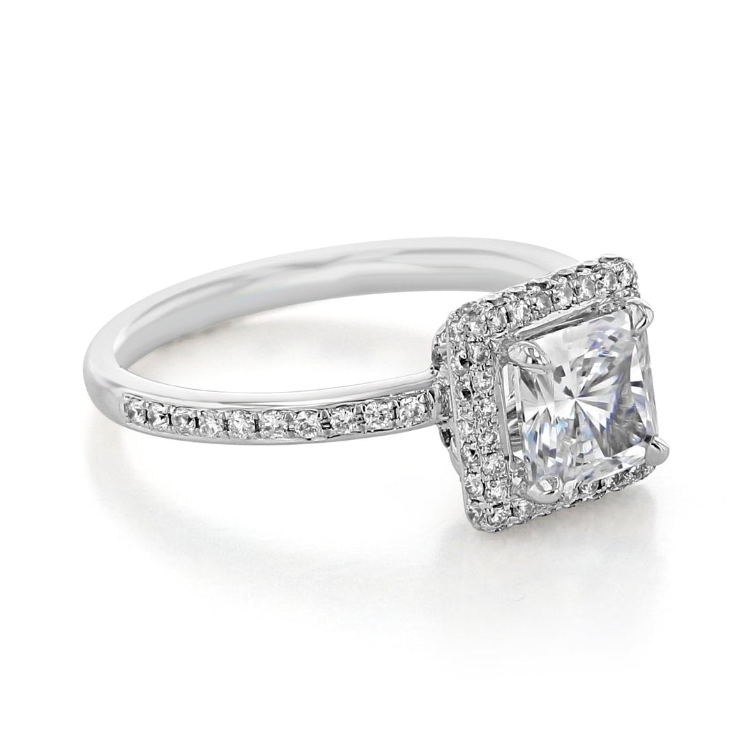 1.5 ct  Princess cut Halo  Moissanite solitaire  Engagement Ring