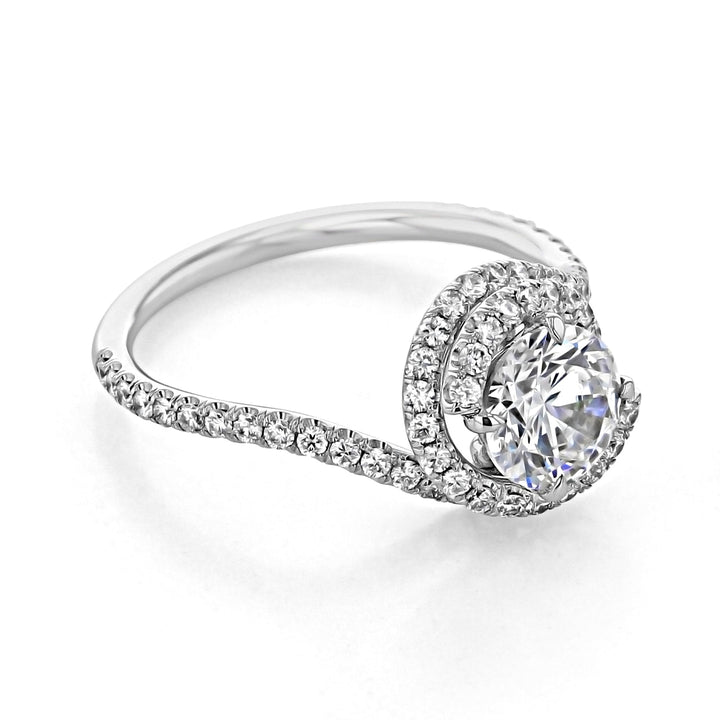 1.0 ct  Round cut Halo Unique Moissanite Engagement Ring