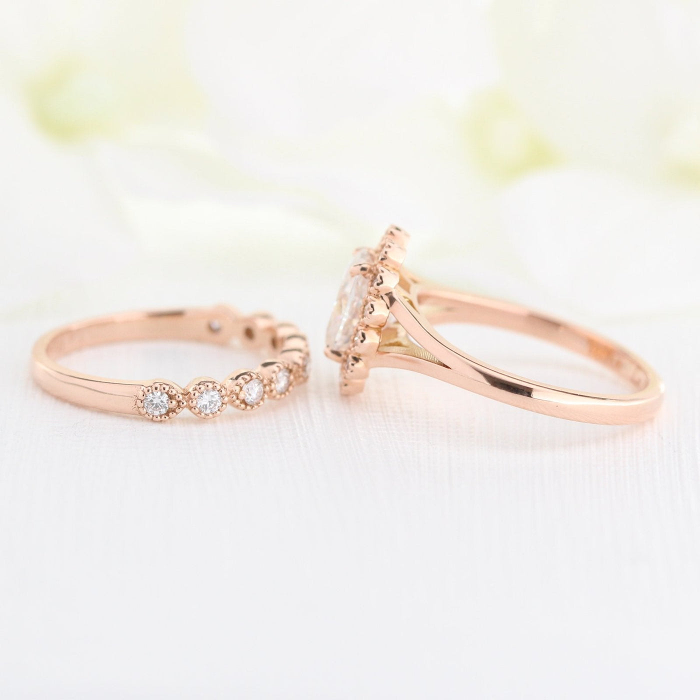 Vintage Oval Halo Moissanite Ring With Milgrain Diamond Band