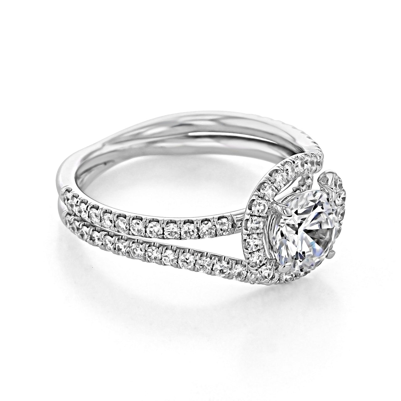 1.0 ct  Round cut Halo Moissanite Engagement Ring