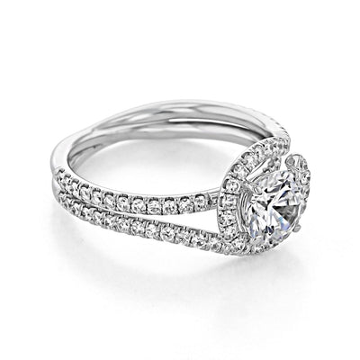 1.0 ct  Round cut Halo Moissanite Engagement Ring