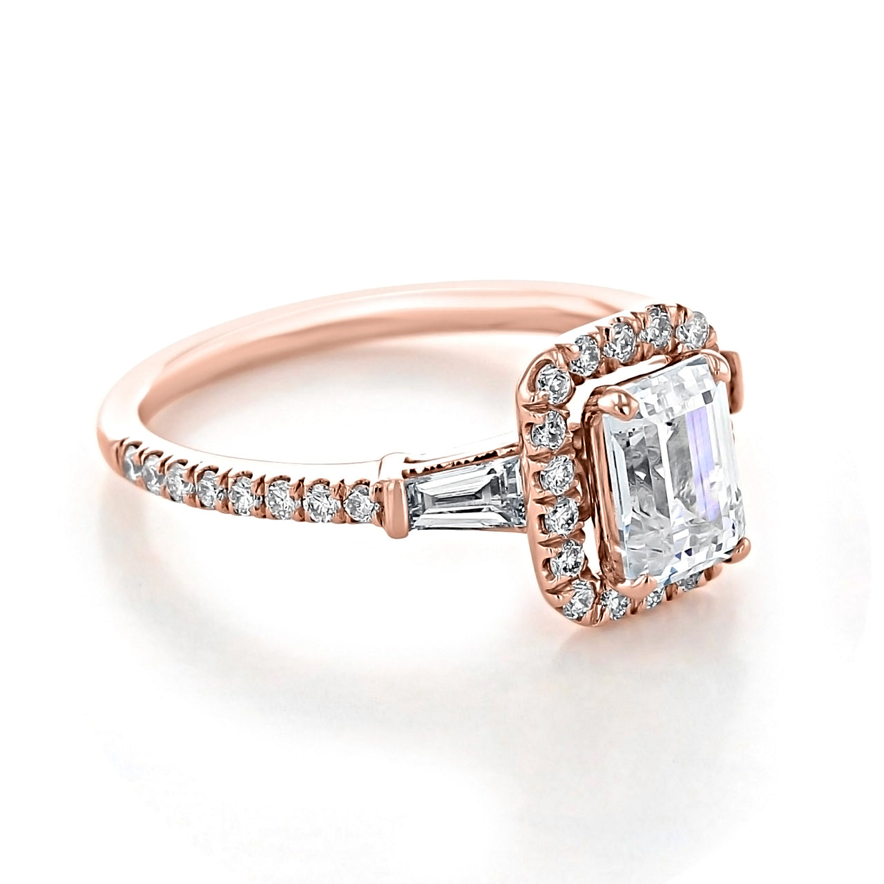 1.60 ct Emerald cut Halo Moissanite Engagement Ring
