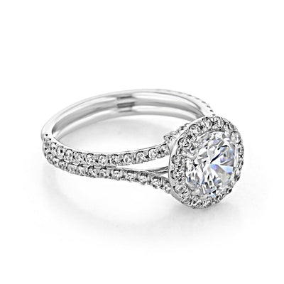 1.35ct Round Brilliant Halo Split Shank Moissanite Engagement Ring