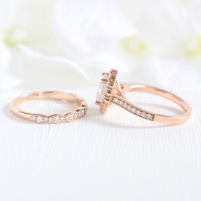 1.50ct Oval Cut Moissanite Halo Ring With Unique Matching Wedding Band