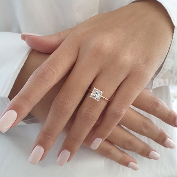 2.13ct Princess Cut Solitaire Moissanite Diamond Engagement Ring in 14K Rose Gold