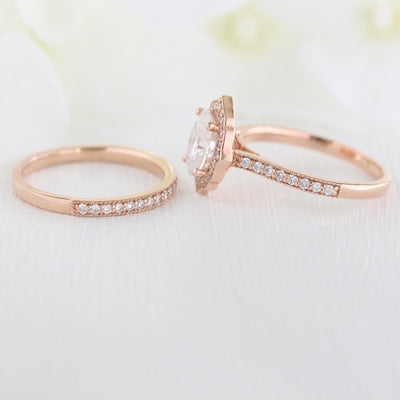 1.50ct Oval Cut Moissanite Halo Bridal Ring Set