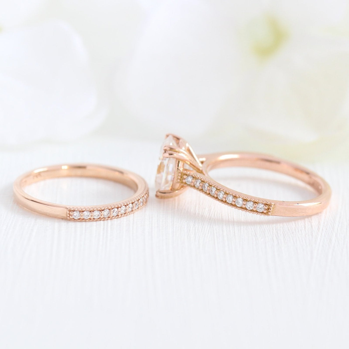 2.0ct Oval Moissanite Channel Set Engagement Ring with Matching Wedding Band