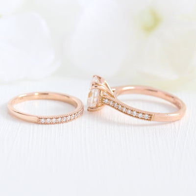 2.0ct Oval Moissanite Channel Set Engagement Ring with Matching Wedding Band