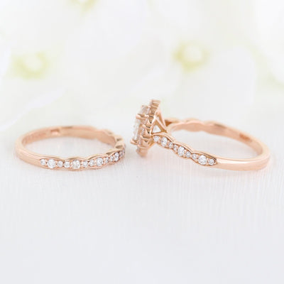 Round Cut Moissanite Ring With Halo Diamond Band