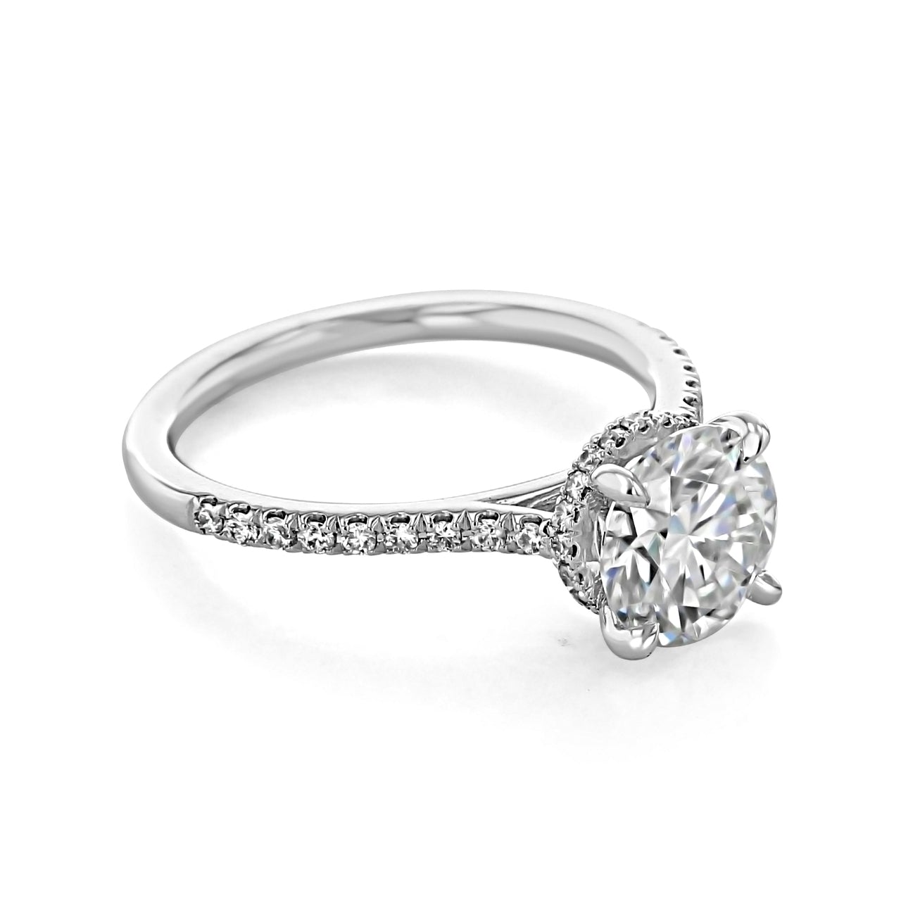 1.5CT Round Cut Hidden Halo Moissanite Diamond Engagement Ring