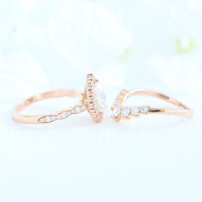 Pear cut moissanite with bridal band set 14k in rose gold