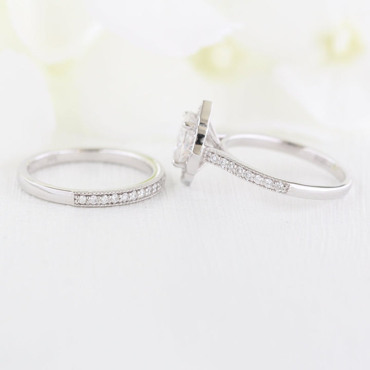 1.50ct Oval Moissanite Halo Engagement Ring Match with Channel Set Band