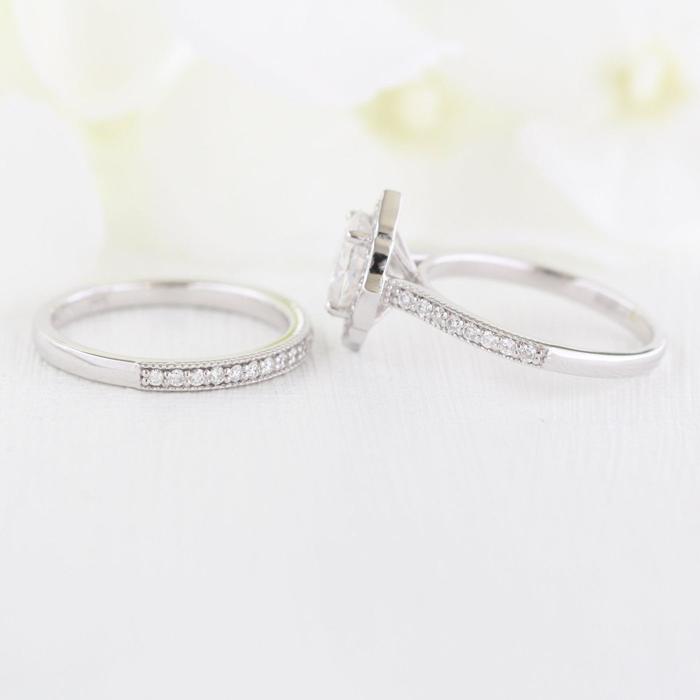 1.50ct Oval Moissanite Halo Engagement Ring Match with Channel Set Band